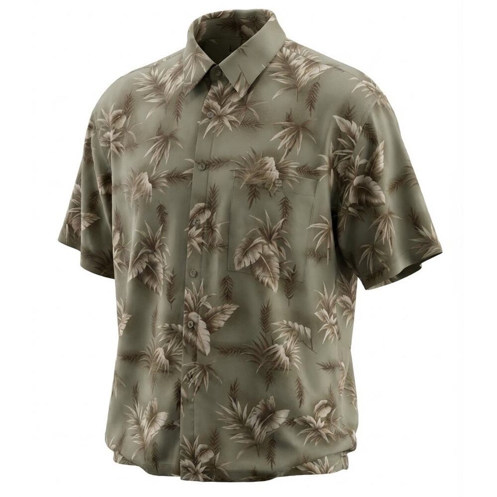 Batik Bay Mens Hawaiian Shirt Size XL Tan Floral Palm Print Button Up Collar